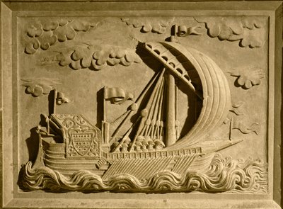 Detail eines venezianischen Kriegsschiffs aus dem Mausoleum von Girolamo Michiel, ca. 1558-59 von Francesco Segala